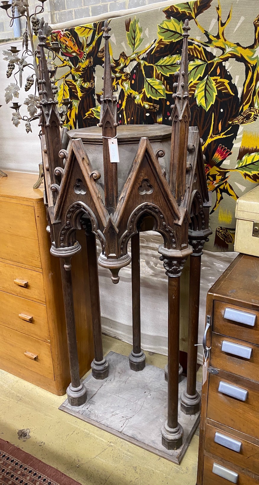 A 19th century Gothic style carved oak shrine, width 60cm, height 169cm